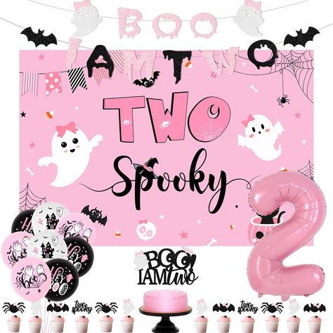 PRICES MAY VARY. Package Includes: The Halloween 2nd birthday party decorations include 18 latex balloons 12 inches, 1 x two spooky backdrop 3 x 5 ft,1 x number 2 foil balloon 32 inches, 1 x boo im two banner, 1 x boo im two cake topper, 12pcs two spooky cupcake toppers, 2pcs white ribbons, 2pcs transparent plastic straws Perfect for Halloween 2nd Birthday Decorations: Boo im two decor birthday set is specially designed for Halloween theme second birthday party. The balloons adopt pink, black an Pink And Black Balloons, Boo Im Two, Halloween 2nd Birthday Party, 2nd Birthday Party Decorations, Halloween Birthday Decorations, Balloons Backdrop, Two Spooky, Second Birthday Ideas, 2nd Birthday Party Themes