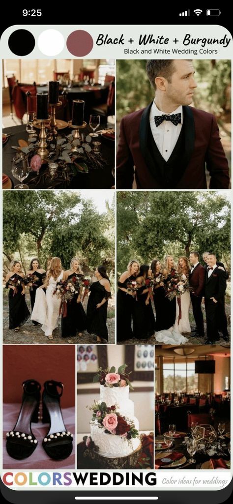 Black White Burgundy Wedding Decor, Black Burgundy And Pink Wedding, White Black And Burgundy Wedding, Burgundy Black White Wedding, Black White Gold Burgundy Wedding, October Wedding Colors Schemes With Black, Black White And Burgundy Wedding, Black White Burgundy Wedding, Black And Wine Wedding