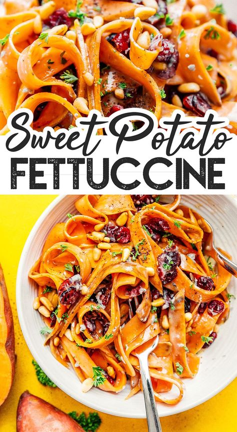 Ww Vegetarian, Sweet Potato Pasta Sauce, Sweet Potato Noodles Recipe, Fettuccine Recipe, Sweet Potato Pasta, Fettuccine Recipes, Easy Sweet Potato, Gluten Free Sweet Potato, Fettuccine Noodles