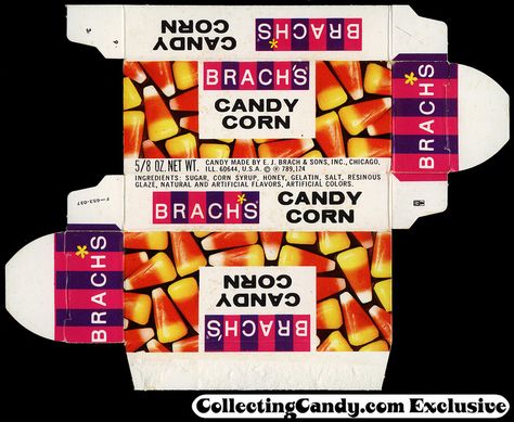 Brach's - Candy Corn 5/8 oz candy box - 1960's 1960s Food, Brachs Candy, Dollhouse Halloween, Penny Candy, Barbie Printables, Candy Labels, Retro Candy, Dollhouse Printables, Halloween Miniatures