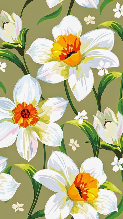 White daffodil print pattern 2015 Daffodil Photography, Floral Photography Nature, Flowers Narcissus, Flores Wallpaper, Daffodil Wall Art, Repeated Pattern, Narcissus Flower, Pattern Design Inspiration, Folk Art Flowers