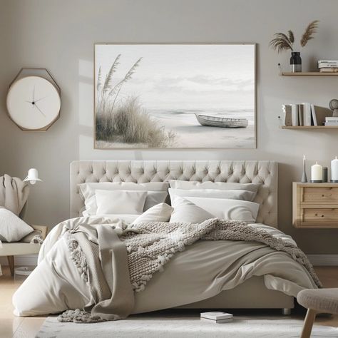 Neutral Coastal Bedroom, Ocean Shore, Coastal Artwork, Ocean Landscape, Minimalist Landscape, Coastal Bedroom, Bedroom Retreat, Minimalist Artwork, Art Minimaliste