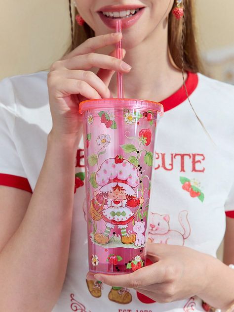 Strawberry Shortcake X SHEIN 650ml Cartoon Figure & Strawberry Pattern Transparent Double Layer Cup With StrawI discovered amazing products on SHEIN.com, come check them out! Cake Gel, Strawberry Pattern, Vintage Strawberry Shortcake, Cute Nurse, Cup With Straw, Love Cake, Tumbler With Straw, Gel Cream, Kids Jewelry