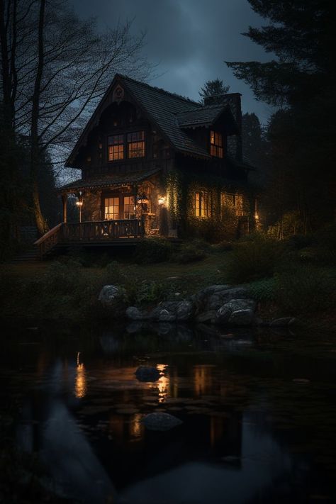 cabin aesthetic Gothic Cabin, Cabin In The Woods Aesthetic, Dark Academia Room Ideas, Dark Homes, Gothic Cottage, Cottagecore Winter, Wood Path, Dream House Aesthetic, British Cottage