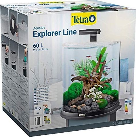 Tetra Explorer Line 60 L Aquarium Komplett-Set - Design Aquarium mit gebogener Frontscheibe, LED-Beleuchtung, Technik, Futter und Pflegemitteln, Farbe: Schwarz Tetra Aquarium, Led Aquarium, Online Pet Store, Dog Needs, Front Windows, Aquascaping, Cool Store, Pet Store, Marketing Trends