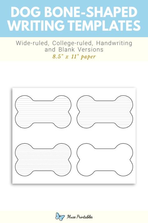 Free printable dog bone shaped writing templates. This PDF download includes wide ruled, narrow ruled, handwriting, and blank versions. Download the templates at https://museprintables.com/download/writing-template/dog-bone-shaped/ Bone Template Free Printable, Bone Template, Printable Dog Bone Template, Dog Bone Template, Dog Bone Clipart, Dog Bone Quilt, Puppy Health Record Printable Free, Writing Paper Template, Handwriting Lines