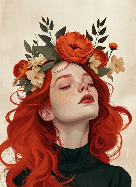 🖼️✨Charming Illustrations with Midjourney Prompts: Tap the Link in my Profile👉🔗 Woman Flowers Illustration, Flower Crown Illustration, Flower Crown Painting, Crown Painting, Crown Illustration, Gothic Fantasy Art, Girly Wall Art, Digital Marketer, Art Contest