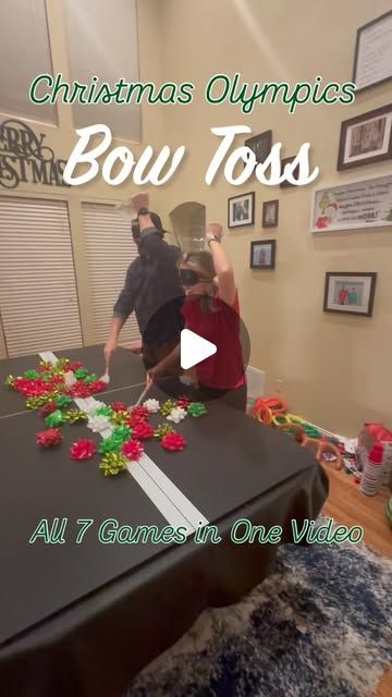 Never_Done_DIY on Instagram: "We were blown away by your amazing feedback on our viral Christmas Olympics video! So many of you asked for a supply list and  how to play... and guess what? We’ve put it all together in one new video just for you! Type ‘play games’ in the comments and we’ll send you the supply list.   How to play:  Bow Toss: Whoever gets the most bows in their bowl in wins.   Fill the Cup: Blow up a balloon and use it to move a plastic cup without using your hands. The person who finishes in the shortest amount of time wins.  Reindeer Toss: Whoever gets the most rings on the antler ears within the allotted time wins.   Christmas Balls: The person who knocks all of the puffs off their cup in the shortest amount of time wins.  Reindeer Hooves: Whoever gets the most marshmallows Christmas Ring Toss Game Diy, Inflatable Reindeer Antler Ring Toss Game, Christmas Reindeer Antler Ring Toss Game, Snow Shovel Race Game, Roll Ball Into Cup Game, Reindeer Relay Race With Cups, Christmas Bow Game With Spatula, Bow Spatula Christmas Game, Saran Wrap Gift Ball