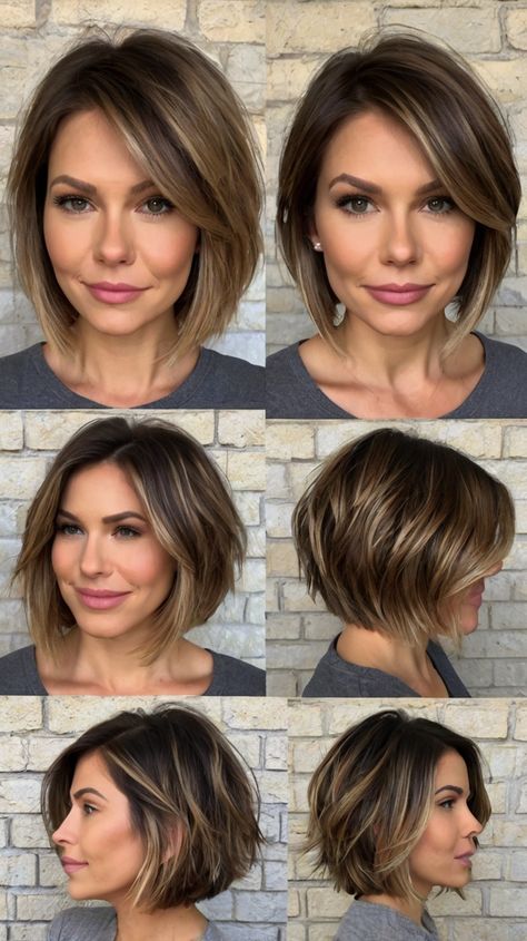 Embrace Your Look with Stacked Bob with Layers Short Layered Haircuts 🌺 High Stacked Bob Haircut Back View, Short Hairstyle Women With Money Pieces, Stacked Bob With Layers, Schwarzkopf Hair Colour, Short Layered Haircuts For Women, Bob Haircut Back View, Bob With Layers, Fine Hair Styles For Women, 2025 Hair