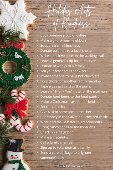 We're counting down to Christmas with these 24 holiday acts of kindness. Many of these acts of kindness are low-cost and can be done from home. Start spreading Christmas cheer today! Holiday Acts Of Kindness, Christmas Giving Ideas Acts Of Kindness, Christmas Acts Of Kindness For Kids, December Acts Of Kindness, Christmas Count Down, Low Cost Christmas Gifts, Christmas Random Acts Of Kindness, Random Acts Of Kindness Christmas, Christmas Acts Of Kindness