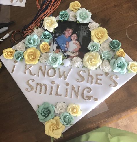 Graduation cap in memory of my mom In Memory Cap Decoration Graduation, Senior Cap Ideas In Memory, In Memory Graduation Pictures, Grad Cap Ideas In Memory Of, Memorial Grad Cap, Memory Graduation Cap, Cap Decoration Graduation For Lost Loved Ones, In Memory Of Graduation Caps, In Memory Graduation Caps