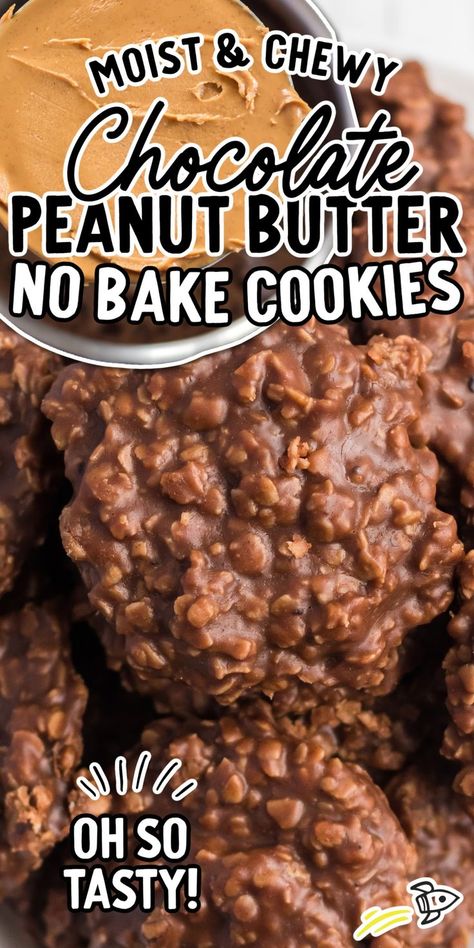 Growing up, my mom always made these classic chocolate peanut butter no-bake cookies. They have a moist and chewy texture full of rich peanut butter and decadent chocolate and are an oh-so-tasty treat. Peanut Butter Chocolate No Bake Cookies, Chocolate Peanut Butter No Bake Cookies, No Bake Peanut Butter Cookies, Chocolate Peanut Butter No Bake, Peanut Butter No Bake Cookies, Best No Bake Cookies, Chocolate No Bake Cookies, No Bake Peanut Butter, Chocolate Peanut Butter Cake