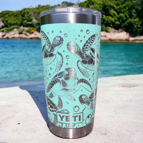 Free Shipping, Sea Turtle Engraved YETI Tumbler, Laser Engraved Sea Turtles, Sea Turtle Scene,20 Oz Engraved Tumblers, Ocean Scene Tumbler, Gift For Mom, Sea Turtles, 20 Oz Turquoise Tumbler, Octopus Tumblers, Engraved YETI Rambler Tumblers, Sea Turtle Lover Gift, Beachy Tumblers, Custom YETI, Engraved 20 Oz Yeti This listing is for (1) Sea Turtle Engraved 20oz Yeti Rambler- Choose your color!  Color Shown: Sea Foam All YETI tumblers are made with 18/8 high grade stainless-steel and are professi Custom Yeti Cup, Engraved Yeti Tumbler, Turtle Stuff, Yeti Cup Designs, Sea Turtle Tattoo, Sea Turtle Gifts, Yeti Rambler Tumblers, Engraved Yeti, Custom Yeti