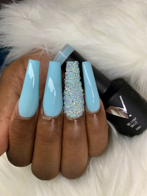 Light Blue New Years Nails, Ballerina Nails Short, Grey Acrylic Nails, Sky Blue Nails, Hoco Nails, Blue Coffin Nails, Blue Glitter Nails, Navy Blue Nails, Nail Goals