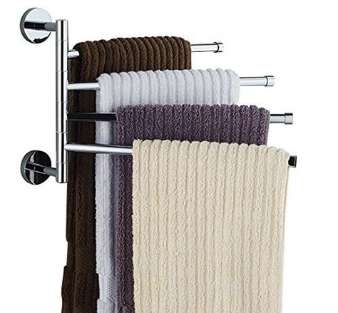 Bekith 16 inch Wall-Mounted Stainless Steel Swivel Bars B... Bathroom Holder, Wall Mounted Bathroom Storage, Wall Mounted Towel Rack, Decorating Bathroom, Towel Holder Bathroom, Chrome Bathroom, Bathroom Towel Bar, Bathroom Storage Organization, Towel Rack Bathroom