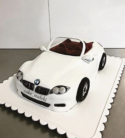 Car Shaped Cake, Bmw Cake, Cake Transport, Car Cakes, Happy Anniversary Cakes, Shaped Cake, Car Cake, White Car, Anniversary Cake