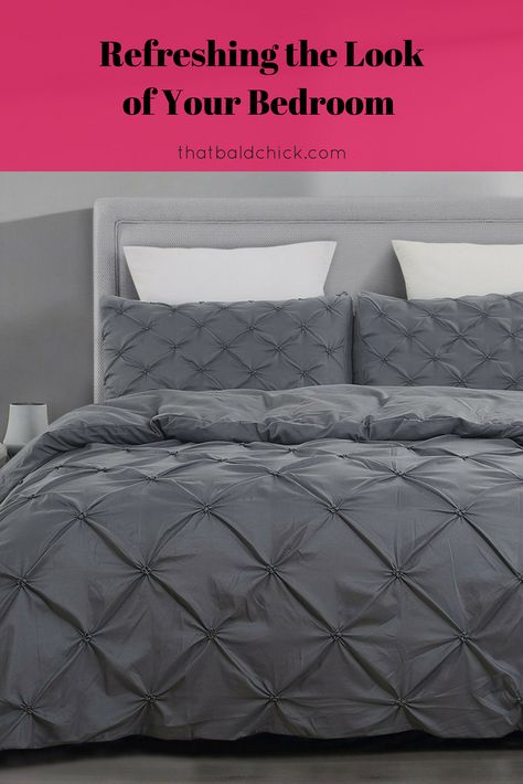 Have you ever looked at your bedroom and realized that the decor is about as tired as you are when you finally fall into bed at night?Refreshing the look of your bedroom doesn't require a small personal loan or maxing the credit card! #masterbedroom #bedroomdecor #bedroom #bedding AD Dark Grey Duvet Covers, Light Grey Bedding, Pintuck Comforter, Pintuck Duvet Cover, Pintuck Pleats, Grey Comforter Sets, Grey Duvet, Gray Duvet Cover, Fabric Set