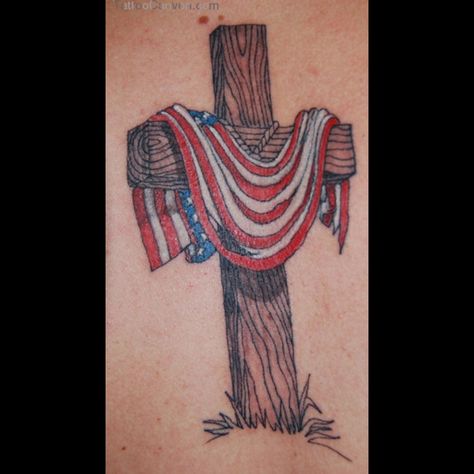 Cross and American Flag Cross Flag Tattoo, Air Fries, Fighter Tattoos, Daniel Tattoo, Cross Tattoo Ideas, Shark Tooth Tattoo, Route 91, Fire Fighter Tattoos, Tattoo Sites