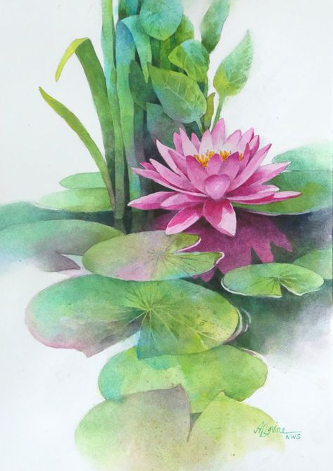 Alexis Lavine | WATERCOLOR | Aqua Beauty Watercolor Lotus, Lotus Painting, Watercolour Landscape, Colour Painting, Watercolor Flower Art, Abstract Flower Painting, Madhubani Painting, Modern Art Paintings, Watercolor Art Lessons