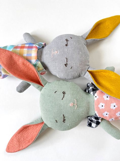 Bunny Rag Doll with Clothes || PDF Sewing Pattern — Pin, Cut, Sew Studio Rabbit Stuffed Animal Pattern, Easy Stuffed Bunny Sewing Pattern Free, Diy Rag Doll Pattern Free, Soft Toy Patterns Free Templates, Easy Stuffed Animals To Sew Free Pattern, Bunny Doll Pattern Free Sewing, Sew Studio, Coffee Cozy Pattern, Reusable Coffee Sleeve