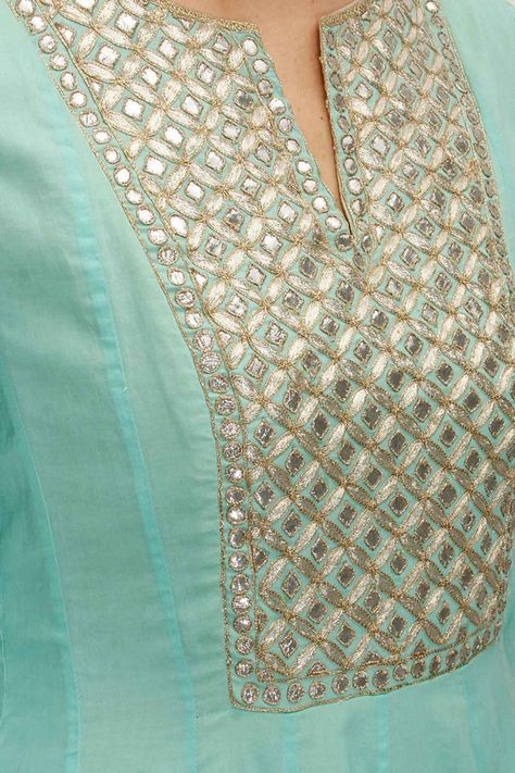 Pinterest: @pawank90 Gotta Patti Kurti Design, Yoke Pattern Kurtis, Gota Patti Suits, Gota Embroidery, Embroidered Suit, Gotta Patti, Kurti Patterns, Anita Dongre, Neck Designs For Suits