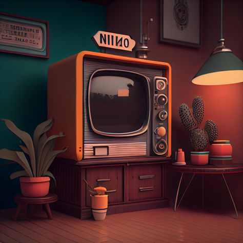 Retro TV in the living room. 3d render illustration., Image Old Tv Illustration, Retro Tv Illustration, Living Room Illustration, Retro Living Rooms, Retro Tv, Old Tv, 3d Render, Tv Room, Free Photos