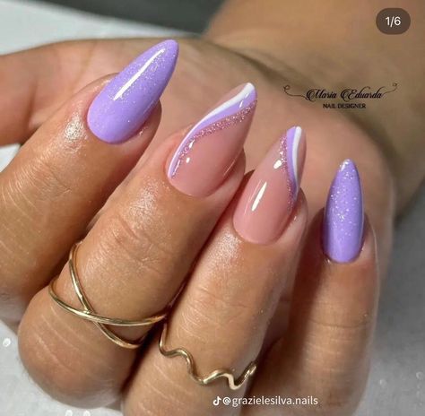 Purple Swirl Nails, Almond Gel Nails, Lilac Nails, Purple Acrylic Nails, Chrome Nails Designs, Tie Dye Nails, Classy Nail Designs, Lavender Nails, Classy Acrylic Nails