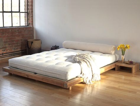 No Bedframe, Low Platform Bed Frame, White Wood Bed, Meja Nakas, Low Platform Bed, Low Bed Frame, Futon Living Room, Japanese Bed, Platform Bed Designs