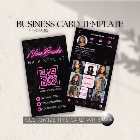 Business card design Etsy Buissness Card, Nail Tech Business Cards, Canva Creations, Wig Business, Girly Business Cards, Makeup Business Cards, Cute Business Cards, Business Nails, Buisness Cards