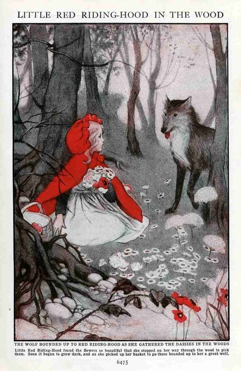 Wolf In The Woods, Red Riding Hood Art, Red Ridding Hood, Fairytale Nursery, Charcoal Drawings, Red Wolf, Fairytale Illustration, Illustration Vintage, Fairytale Art