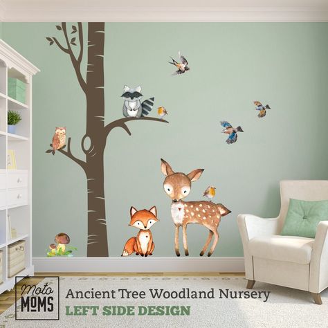 Woodland Nursery Wall, Bird Wall Decals, Church Nursery, Baby Sleep Problems, Ancient Tree, Watercolor Trees, Nursery Wall Decals, Woodland Nursery, Nursery Neutral