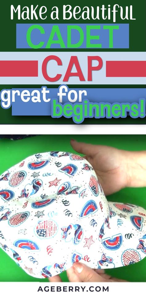 Looking for a DIY sewing pattern for a hat? Here is a great beginner sewing tutorial that will teach you the proper way to sew a cadet hat - and it's easy to do! This video sewing tutorial will make your first time making a hat easy! #ageberry #sewing #sewingpattern Cadet Hat Pattern Free, Free Hat Patterns To Sew, Baseball Hat Pattern, Sew A Hat, Sewing For Dummies, Sewing Bias Tape, Diy Hats, Dress Sewing Patterns Free, Sewing Hats