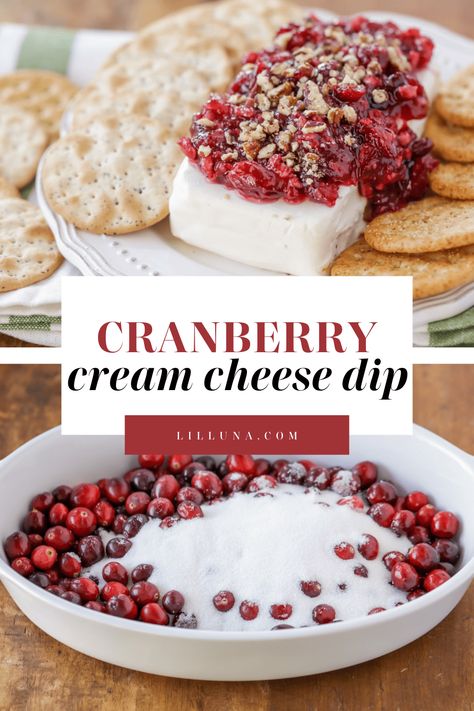 Zesty cranberry cream cheese dip has the perfect zing-to-cream ratio and is sure to be a favorite seasonal appetizer! #cranberrycreamcheesedip #cranberry #creamcheese #dip Cream Cheese And Nuts Dip, Cranberry Dip Cream Cheese, Cranberry Cream Cheese Spread, Cranberry Cream Cheese Dip, Party Meals, Cranberry Dip, Parmesan Crusted Potatoes, Cream Cheese Recipes Dip, Savoury Crackers