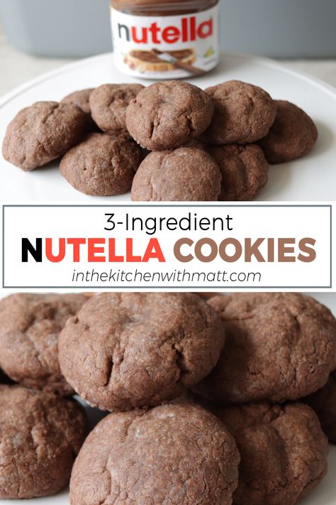 Plate full of homemade 3-ingredient Nutella cookies Nutella Desserts Easy, Nutella Dessert Recipes, Nutella Cookies Recipe, Nutella Snacks, Nutella Biscuits, Brownie Vegan, Nutella Recipes Easy, 3 Ingredient Desserts, 3 Ingredient Cookies