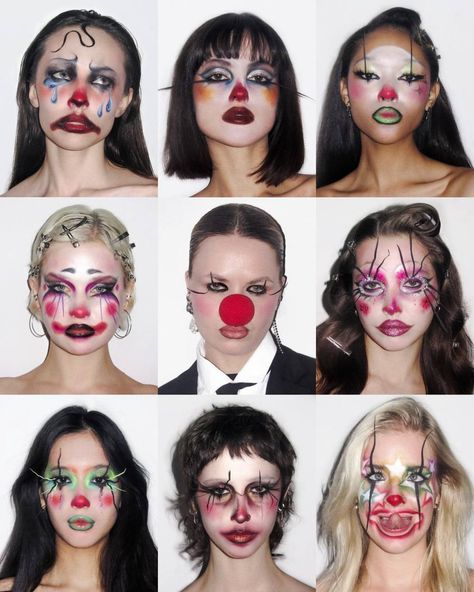 Cool Makeup Costumes, Period Clown Makeup, Old School Clown Makeup, Minimalist Clown Makeup, Impressed Reaction Pic, Cool Clown Makeup, Halloween Clown Costumes, Horror Makeup Ideas, Pretty Clown Makeup