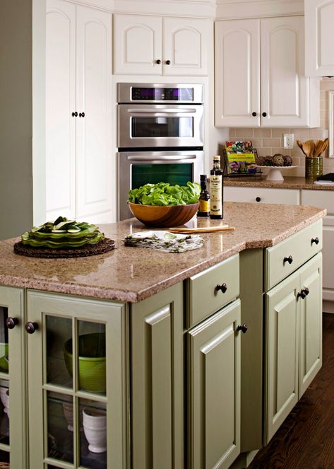 Decorating in green has endless possibilities. The color's infinite variations, which range from soft pastels to deep moody shades, blend easily with almost every other hue. Apply the versatile hue as an accent, on walls, and through furniture with these ideas for decorating with green. #greenpaintcolors #greencolorschemes #howtodecoratewithgreen #bhg Green Kitchen Cabinets Ideas, Soft Green Kitchen, Decorate With Green, Decorating With Green, 1970s Kitchen Remodel, Inexpensive Kitchen Remodel, Top Kitchen Designs, Kitchen Cabinets Ideas, Green Island