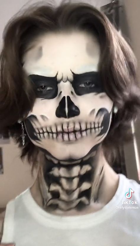 Skeleton Makeup Masc, Skeleton Mask Makeup, Skeleton Boy Makeup, Skeleton Body Painting, Skeleton Body Makeup, Skeleton Neck Drawing, Skull Makeup Halloween Men, Skeleton Makeup Beard, Skeleton Makeup Neck