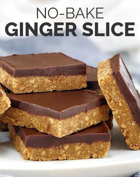 Ginger Recipes Dessert, Ginger Bars, Gingerbread Cookies Easy, No Bake Slices, Slice Recipe, Chocolate Slice, Ginger Biscuits, Tray Bake Recipes, Ginger Slice