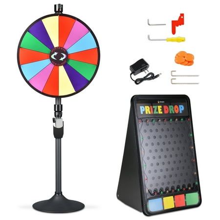 Features: WinSpin Prize Wheel & Prize Drop Kit includes 1pc 24" color prize wheel with 14 slots for writing logos or text and 1pc 41" x 25" LED lighted prize drop game board with 12 playing pucks. It is designed to customize prizes or create different winning rules according to play ways of different activities such as trade shows, carnivals and parties. Specifications: - Prize Wheel - Floor Stand Overall Dimension(LxWxH): 23 5/8" x 15 3/16" x 57 7/8" (60 x 38.5 x 147 cm) - Tabletop Overall Dime Game Board Party, Written Logo, Prize Wheel, Board Party, Brochure Holders, Easy Writing, Game Board, Holiday Sales, Pen Holders