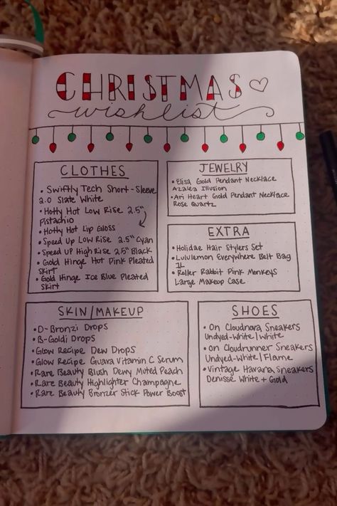 Christmas's List Ideas, Thing To Ask For Christmas Ideas, Christmas Wish List Paper Ideas, Cute Christmas Wish List Ideas On Paper Aesthetic, Christmas’s Wish List Ideas, Christmas Wish List Layout Ideas, How To Organize Your Christmas List, Xmas List Ideas Paper, Christmas Wishlists On Paper