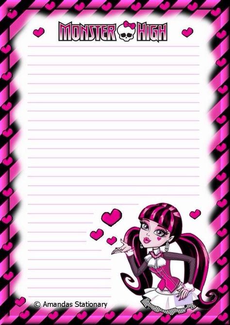 . Monster High Coloring Pages Draculaura, Monster High Printables, Printable Paper Patterns, Monster High School, Writing Paper Printable Stationery, Free Printable Stationery, Note Writing Paper, Writing Paper Printable, Stationary Paper