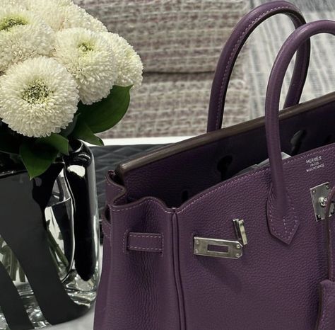 Rich Purple Aesthetic, Purple Birkin, Luxury Wishlist, Birkin Mom, Black Range, Diy Clouds, Prettiest Girl, Women Aesthetic, Purple Bag