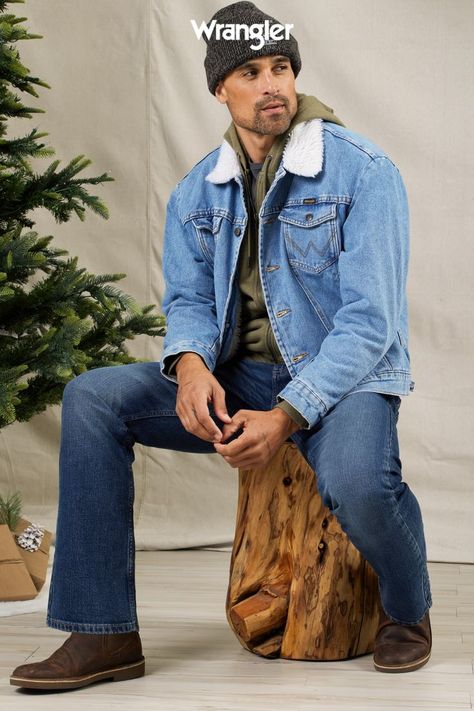 Give the gift of classic Wrangler style #WranglerJeans #SherpaStyles #GiftsforHim Sherpa Denim Jacket, Wrangler Jeans, The Gift, Denim Jacket, Mens Outfits, Gifts