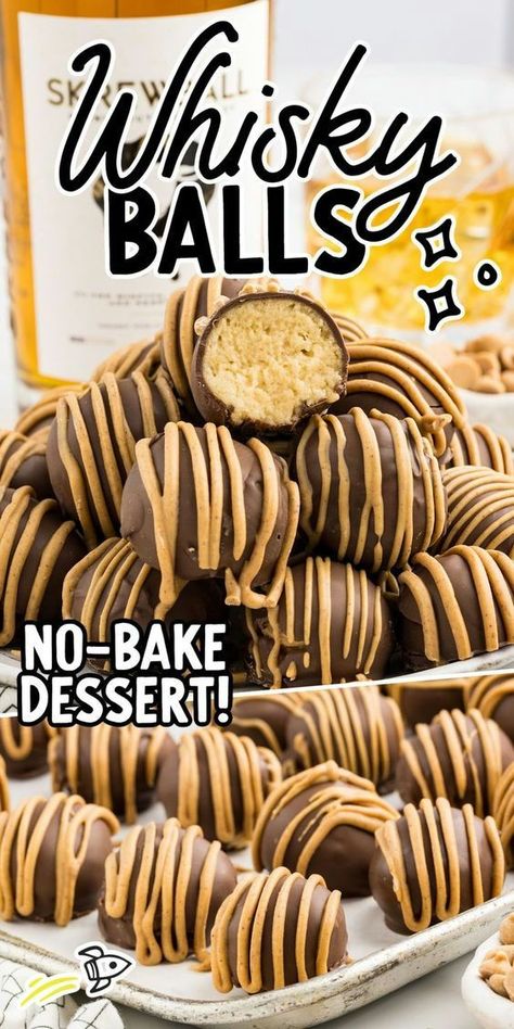 Whisky Balls Whiskey Balls Recipe, Boozy Snacks, Rockstar Cookies, Whiskey Balls, Whiskey Desserts, Fantastic Fudge, Whiskey Cookies, Flavored Whiskey, Bourbon Balls Recipe