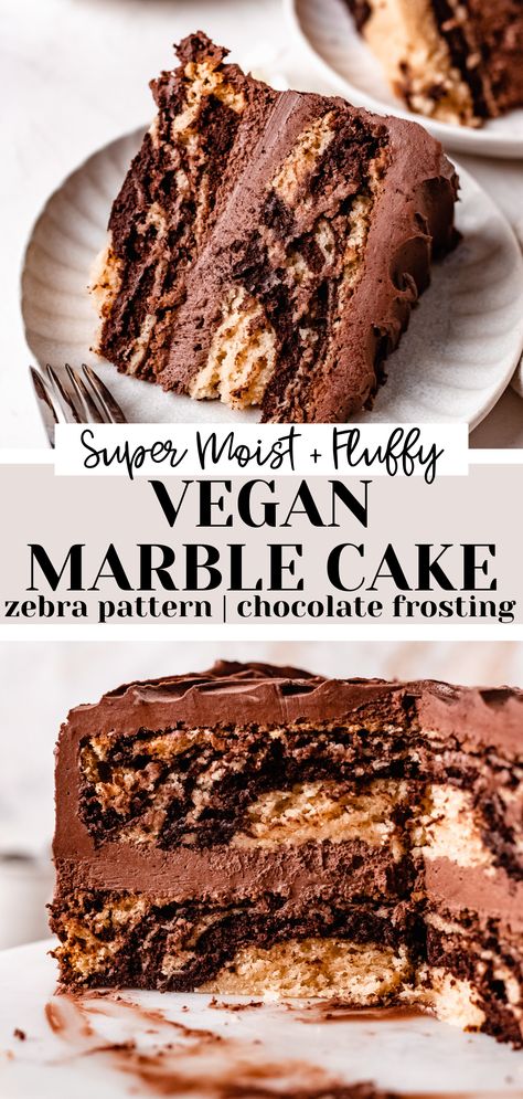 slice of vegan zebra cake Marble Cake Eggless, Vegan Marble Cake Recipe, Dairy Free Marble Cake, Vegan Dirt Cake, Vegan Layer Cake Recipes, Vegan Chocolate Chip Cake, Vegan Roll Cake, Gluten Free Marble Cake, Vegan Cakes Easy