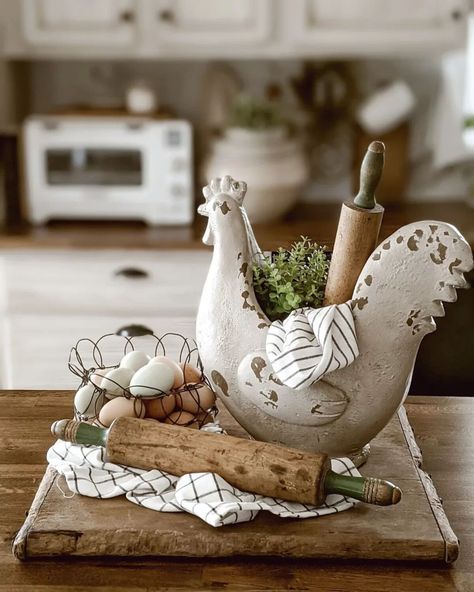 25 dollar tree farmhouse decor diy 25 Display Shelf Ideas, Winter Decorating After Christmas, Decorating After Christmas, Kitchen Theme Ideas, Neutral Modern Farmhouse, Kitchen Counter Ideas, Rooster Kitchen Decor, Counter Ideas, Rustic Easter Decor