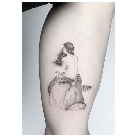 original art by Christian Schloe 🙏 ************************************* #black #bw #noir #tattoo #new #blacktattoo #blackngrey #btattooing #blackworkerssubmission #tattrx #inkstinctsubmission #blxckink #poznan #design #minimalism #fineline #finelinetattoo #singleneedle #fun #mermaid #mermaidtattoo Moon Mermaid Tattoo, Mermaid In A Jar, Mermaid On A Rock, Watercolor Mermaid Tattoo, Ariel Tattoo, Noir Tattoo, Christian Schloe, Tattoo New, Mermaid Skeleton