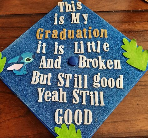 Cute Ideas For Graduation Caps, Super Senior Graduation Cap, Graduation Cap Decoration Lilo And Stitch, Lilo And Stitch Graduation Cap Ideas, Grad Cap Ideas Stitch, Lilo And Stitch Cap Graduation, Graduation Cap Designs Lilo And Stitch, Lilo And Stitch Grad Cap, Graduation Cap Stitch