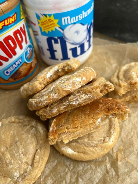 Peanut Butter Marshmallow Fluff Cookies, Peanut Butter And Fluff Cookies, Peanut Butter And Marshmallow Cookies, Peanut Butter Fluff Cookies, Peanut Butter Marshmallow Cookies, Fluff Cookies, Best Sweets, Chewy Chocolate Chip, Marshmallow Fluff