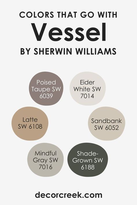 Colors That Go With SW 9547 Vessel Sw 7016 Mindful Gray, Sherwin Williams Poised Taupe, Taupe Color Palettes, Foyer Paint, Poised Taupe, Eider White, Mindful Gray, Repose Gray, Agreeable Gray